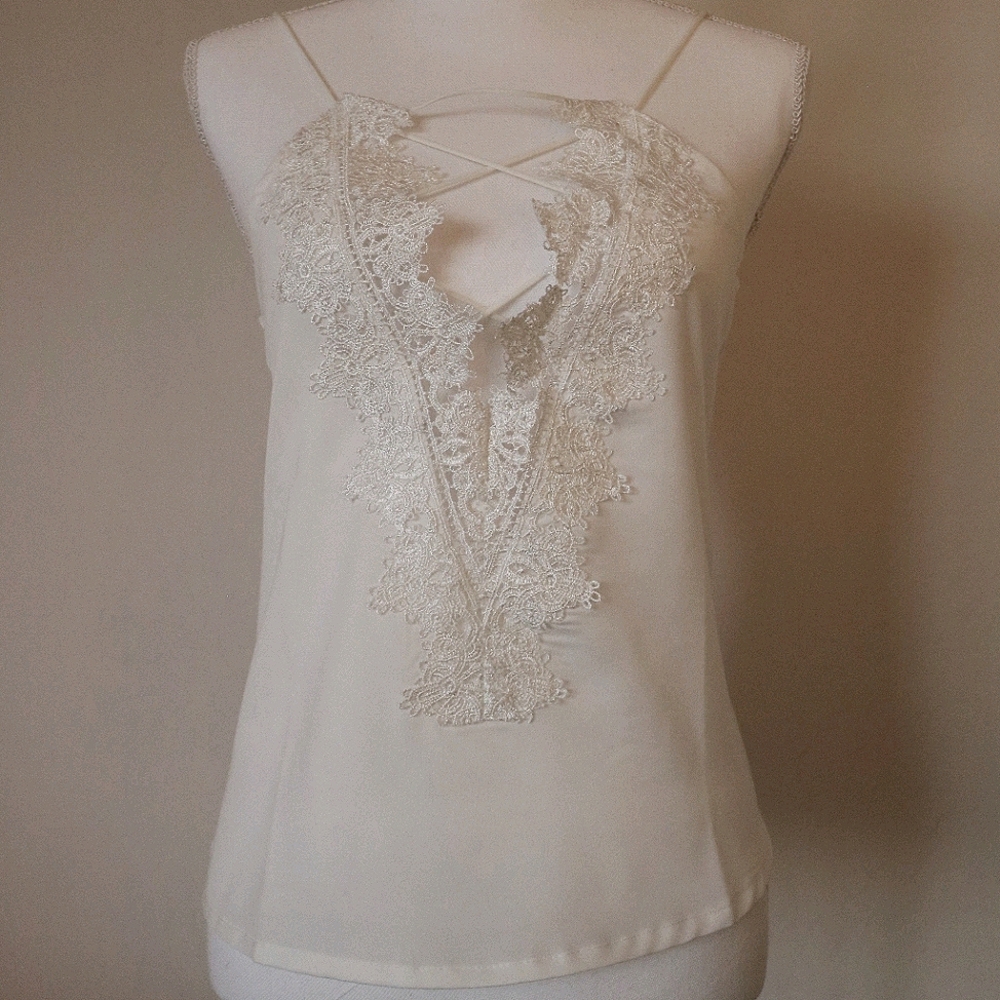 Deep Open V White Lace Tank